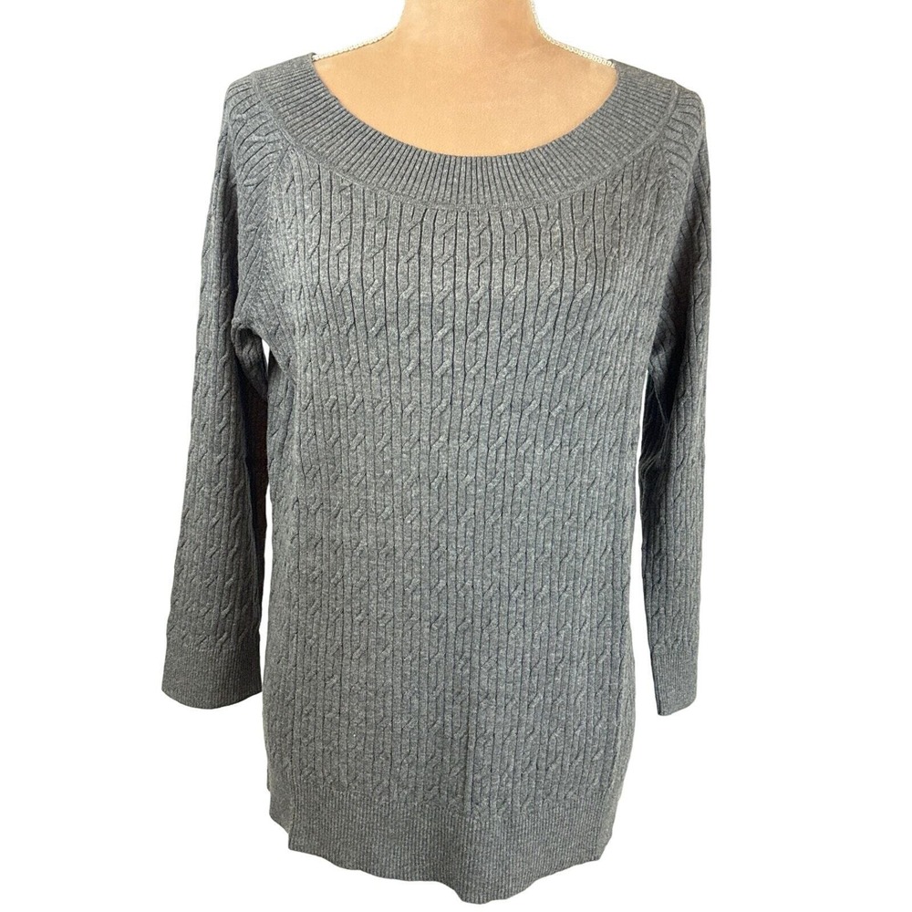 Talbots Womens Sz X US/12 Sweater Lightweight Gray Cable Knit 3/4 Sleeve NEW - Picture 2 of 7